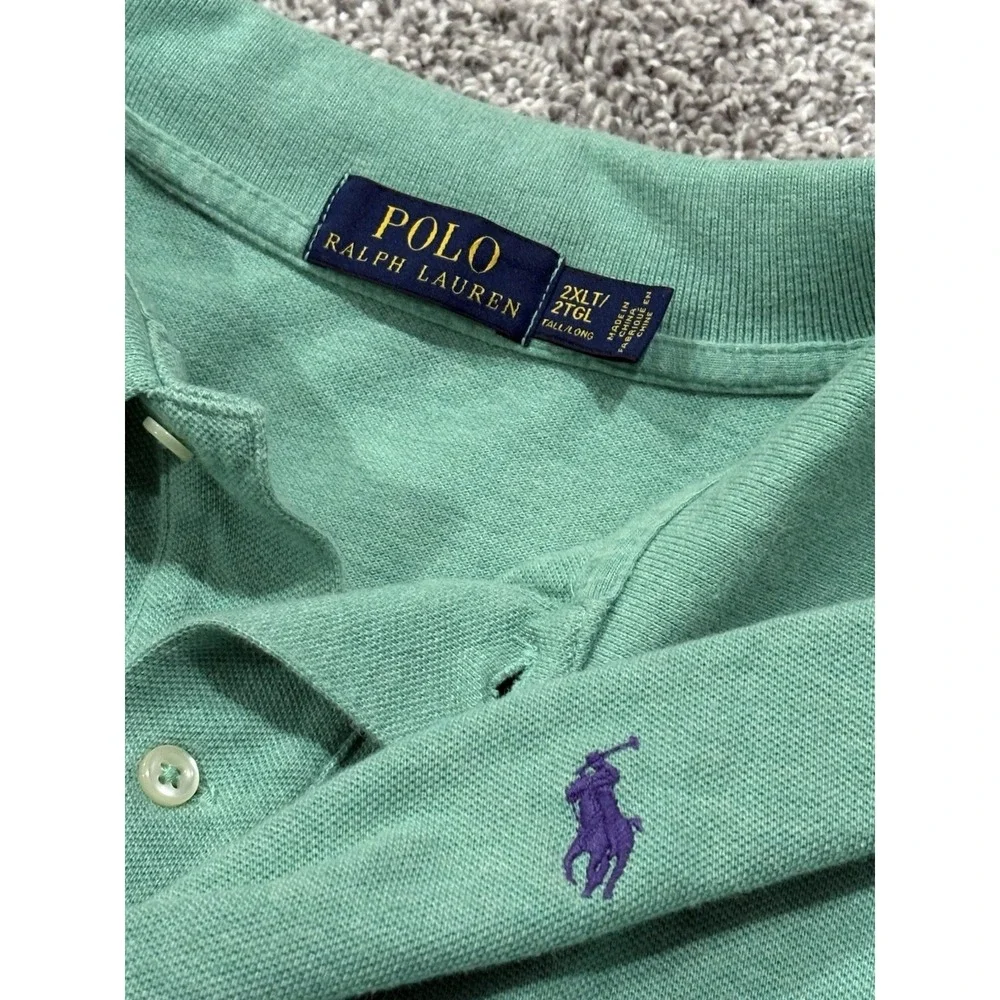 Polo Ralph Lauren Mens 2XLT Tall Green Pique Short Sleeve Polo Shirt Purple Pony